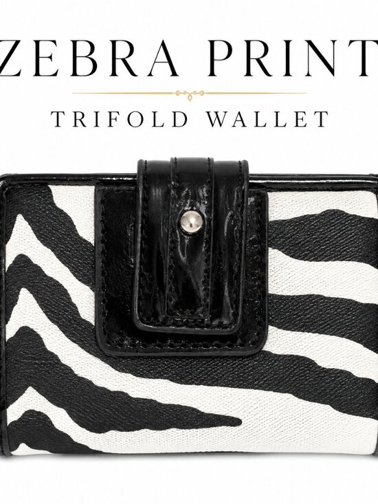 No Brand Handbags - Zebra Print Trifold Wallet Womens Black White Snap Closure Coin Pouch Compact